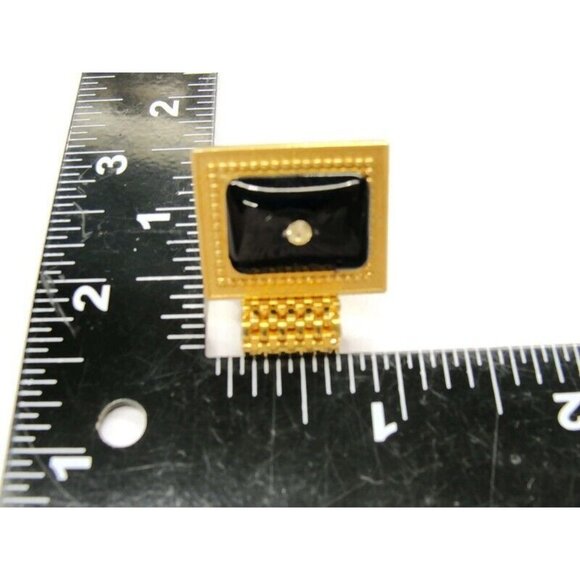 La Rue Mesh Rectangle Vtg Cufflinks Black & Gold Tone Tux Wedding Formal IOB - Picture 5 of 12